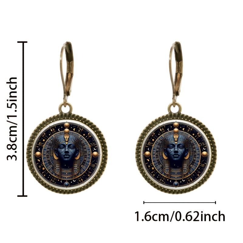 2pc Blue Egyptian Style Pendant Earrings Set with Ear Hooks
